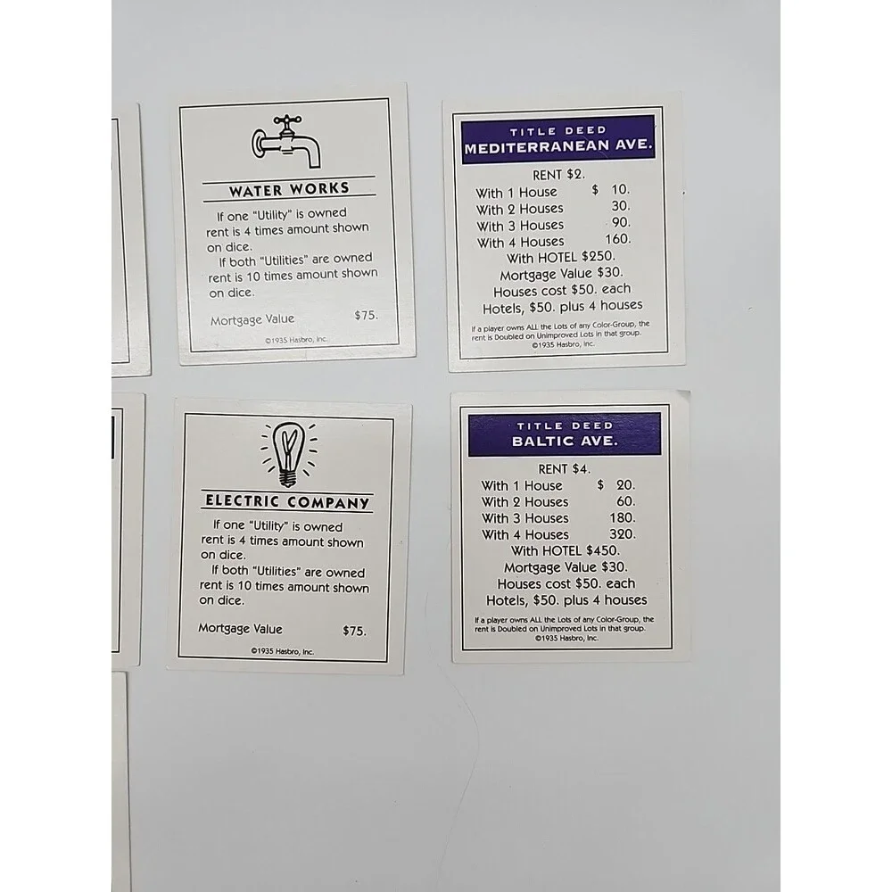 Vtg 1990's Monopoly Property Deeds 28 Cards COMPLETE- Used